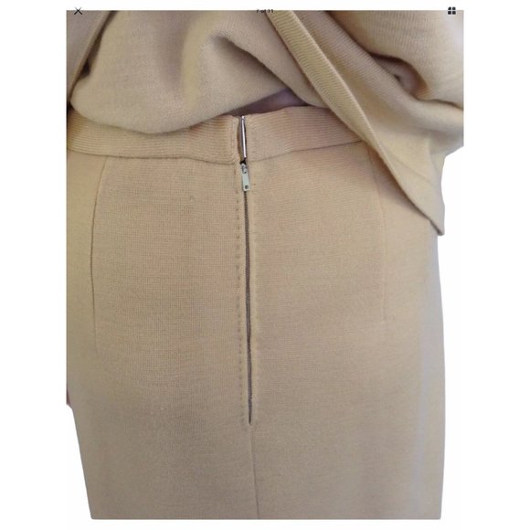 By Damon Vintage Skirt Sweater Set 10 Yellow 100% Wool Midi Pencil Ruffle Italy - Picture 9 of 11